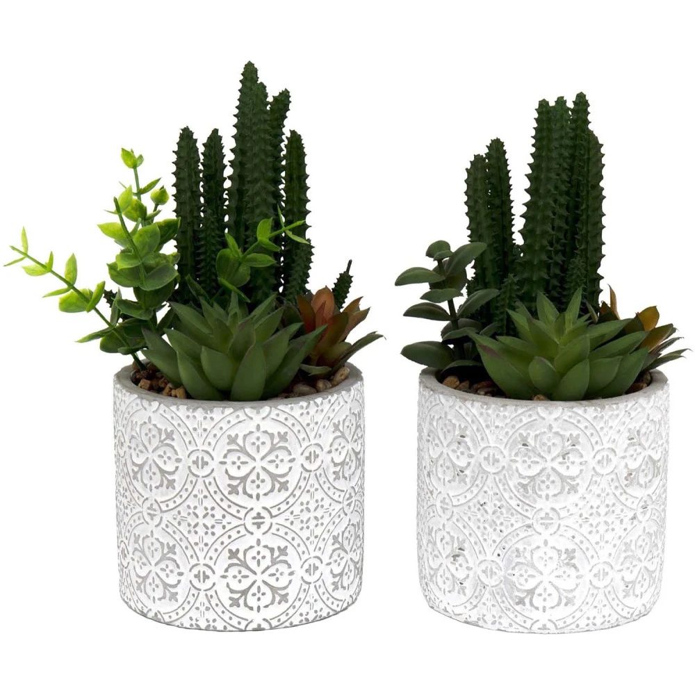Plante Succulente Artificielle Pot En Ciment (lot De 2) 1 Plante Succulente Artificielle Pot En Ciment (lot De 2)