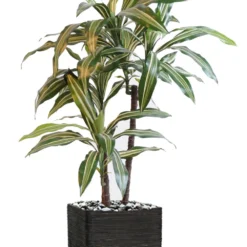 Dracaena Artificiel 3 Têtes H 90 Cm En Pot Vert-jaune