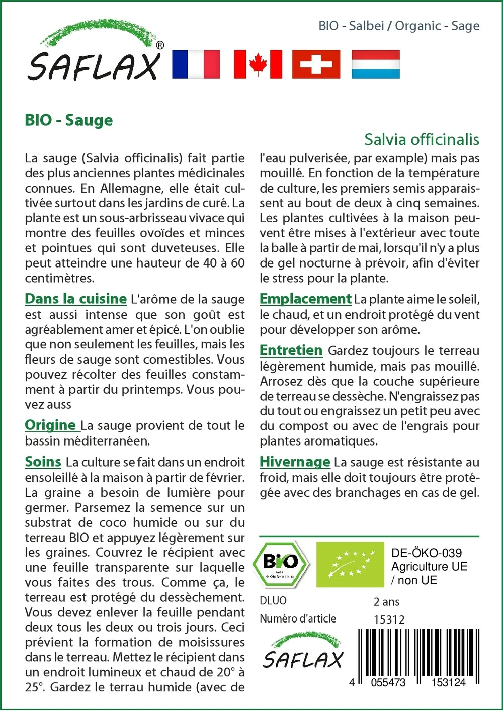 Kit De Culture - Bio - Sauge - 60 Graines - Salvia Officinalis 3 Kit De Culture - Bio - Sauge - 60 Graines - Salvia Officinalis – Image 3