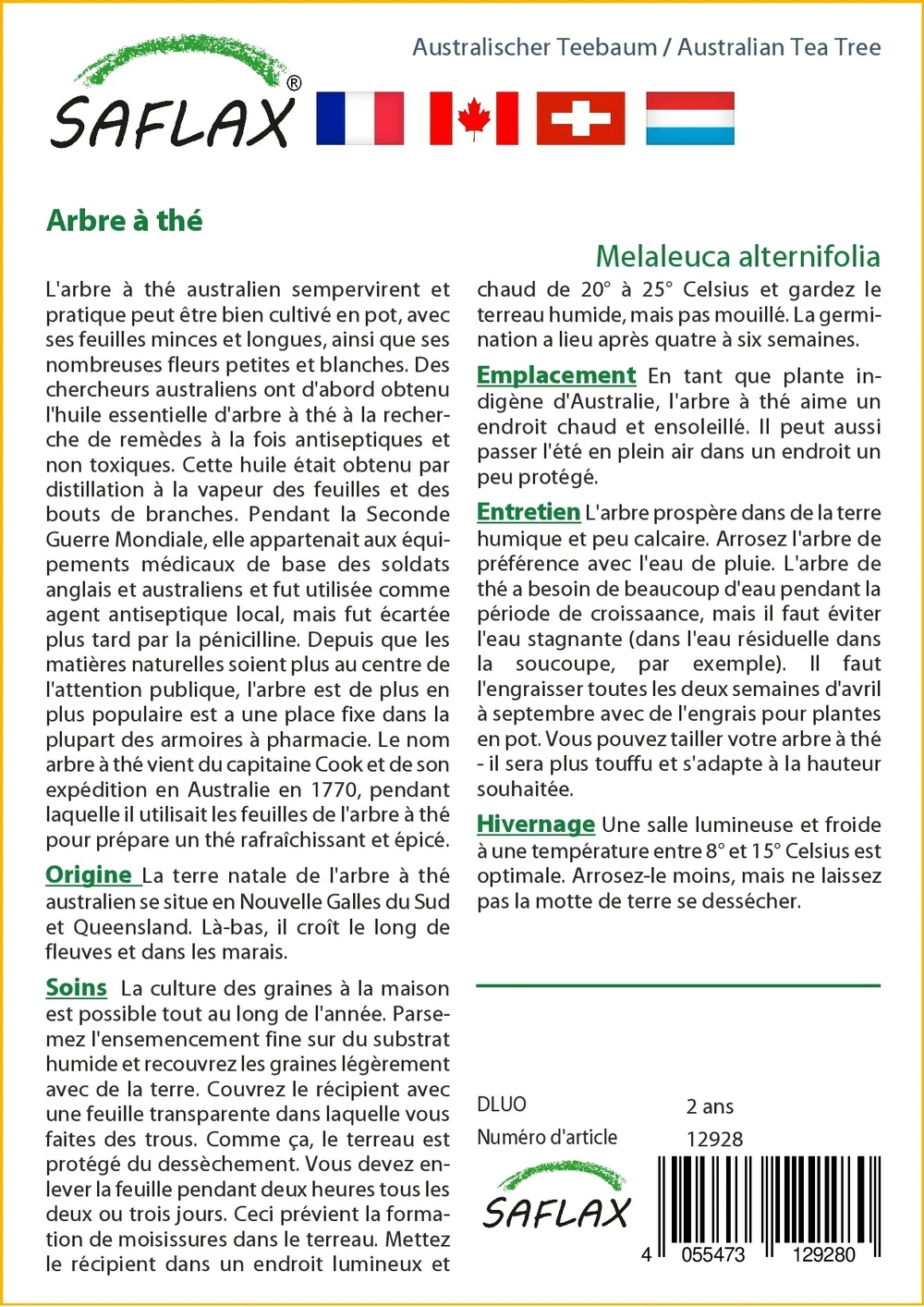 Kit De Culture - Arbre à Thé - 400 Graines - Melaleuca Alternifolia 3 Kit De Culture - Arbre à Thé - 400 Graines - Melaleuca Alternifolia – Image 3
