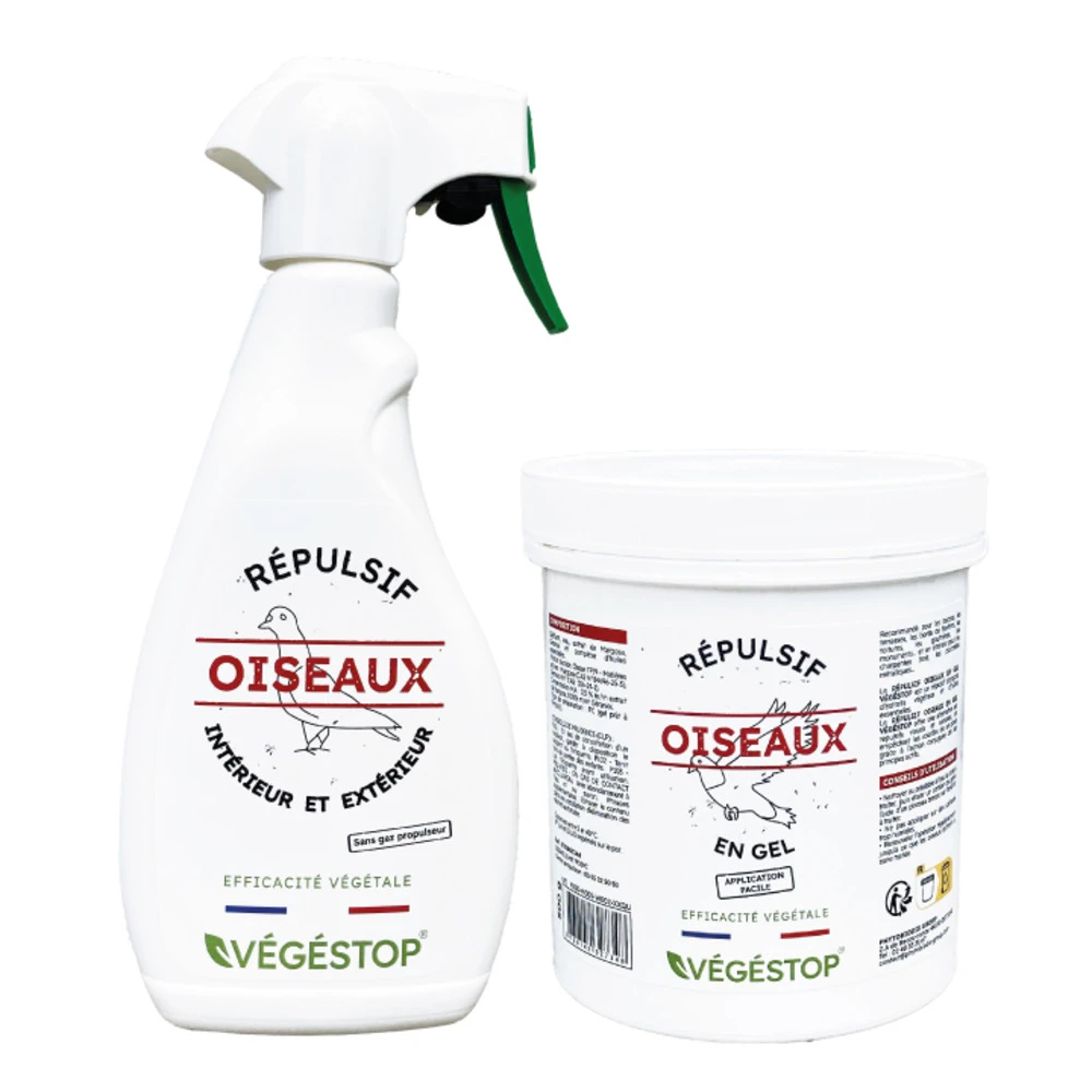 Pack Promo - Répulsif Oiseaux - Liquide 500 Ml + Gel 500 G 1 Pack Promo - Répulsif Oiseaux - Liquide 500 Ml + Gel 500 G