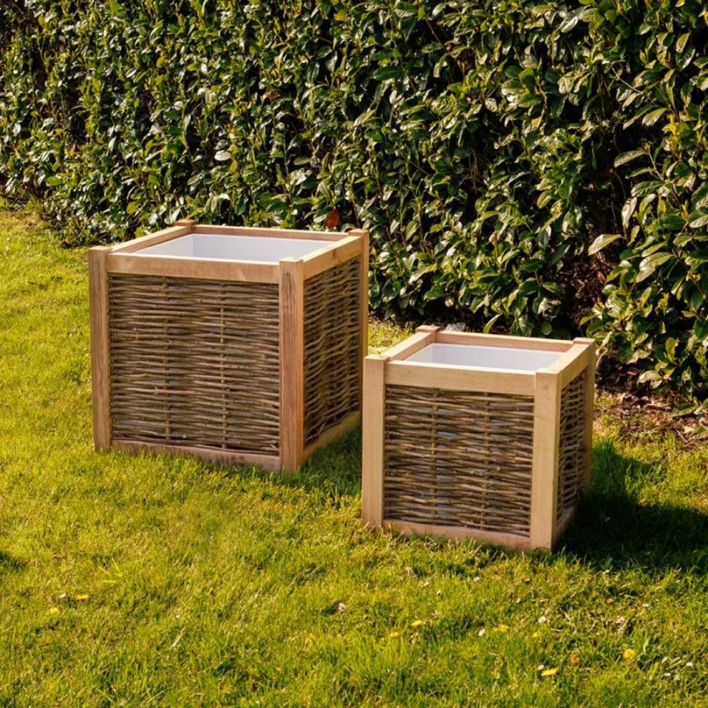 Jardinière En Chêne Avec Tressage Noisetier - Avec Bac Intérieur - 60 X 60 X 60 Cm 1 Jardinière En Chêne Avec Tressage Noisetier - Avec Bac Intérieur - 60 X 60 X 60 Cm